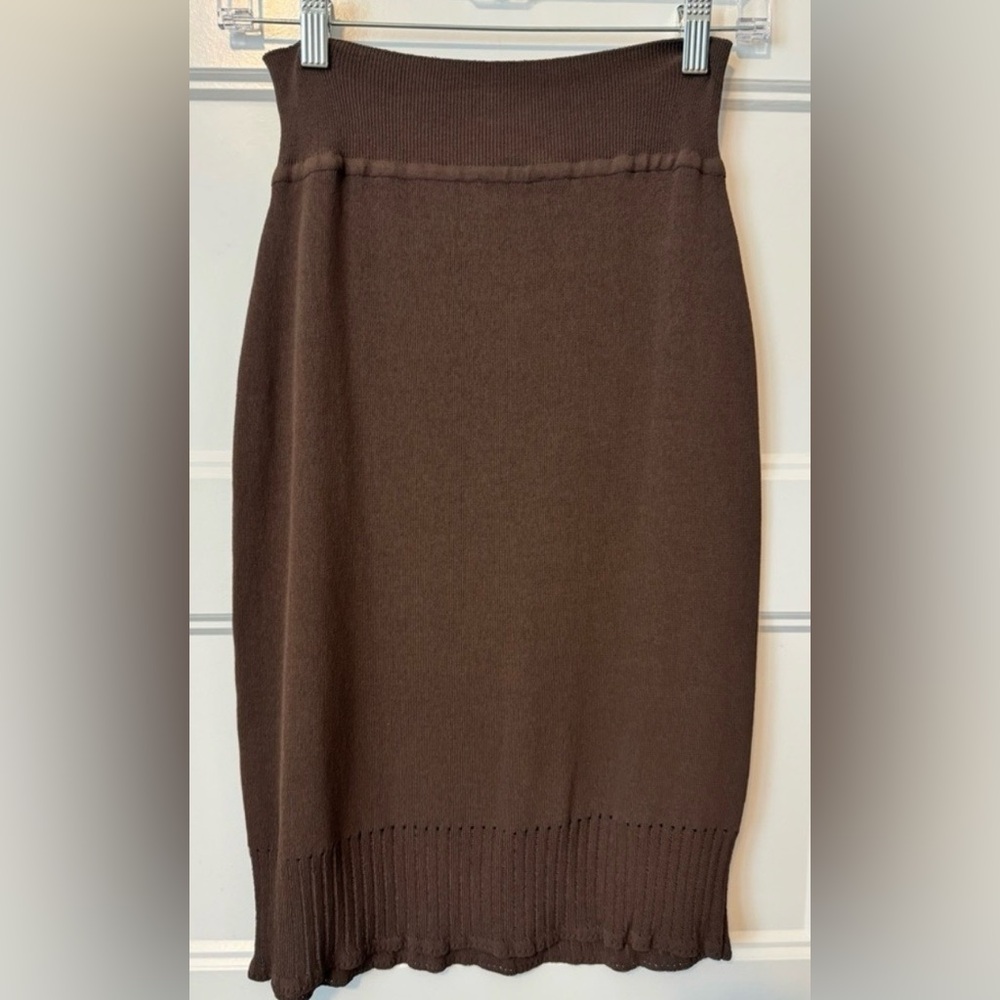 Louis Feraud Brown Ribbed Knit Pencil Skirt Size 8 Minimalist Workwear
